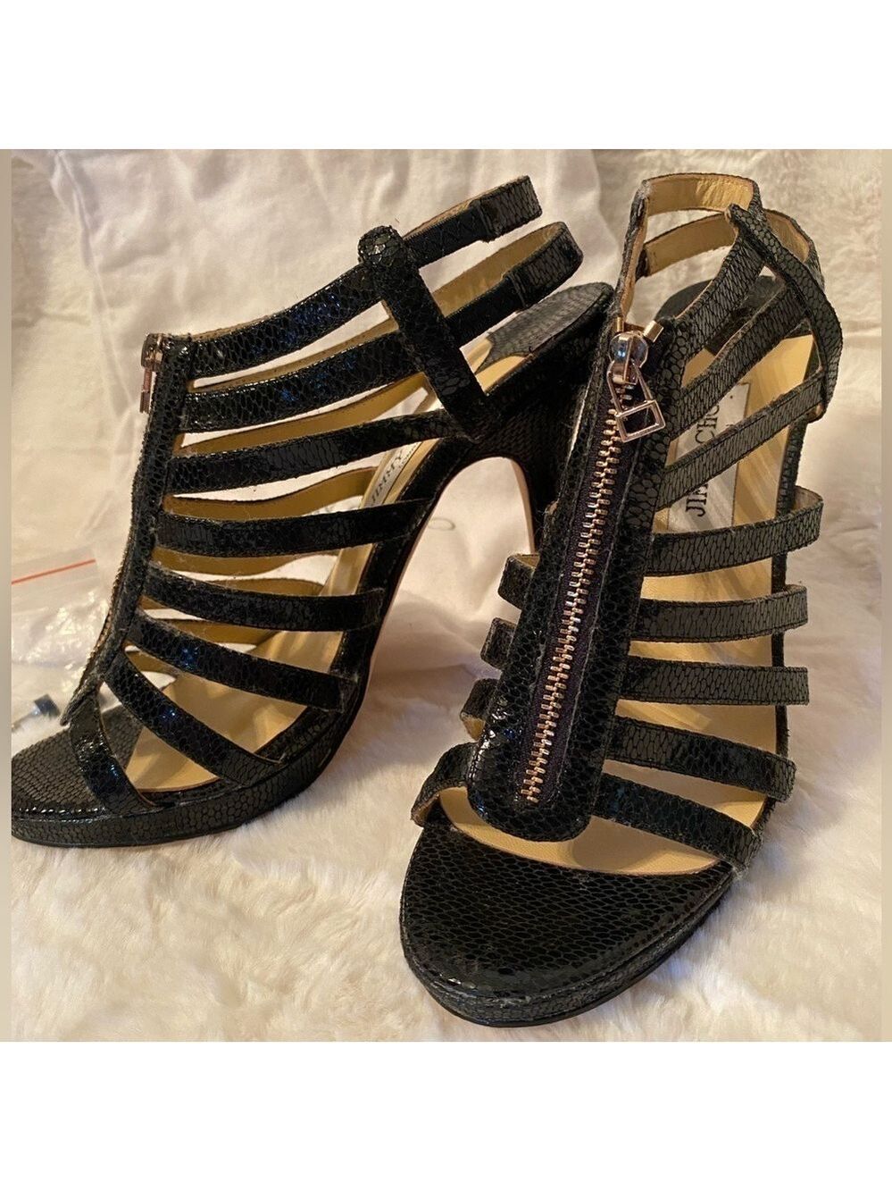 JIMMY CHOO Black GLENYS Gladiator Multistrap Caged Sandals SZ8 Vintage NEW - Picture 3 of 16